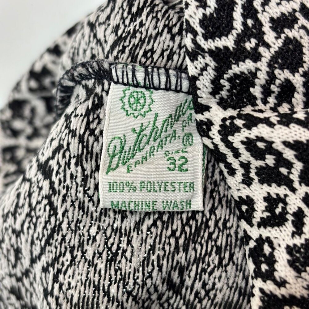 Vintage 70s Patterned Top Women's Small Black White Polyester Collared Shirt - Picture 6 of 10
